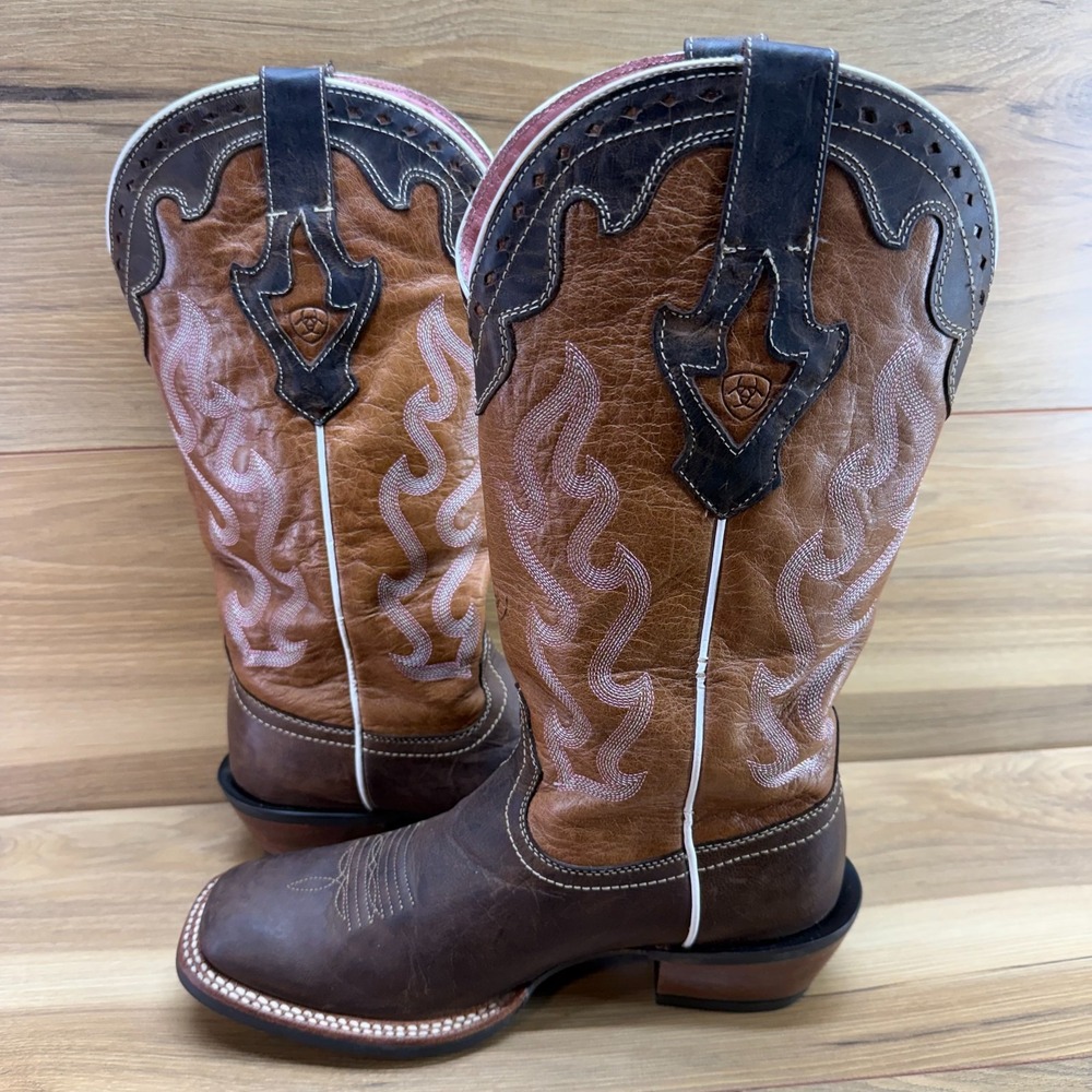 ARIAT Crossfire Caliente Western Boot Womens 7.5 B Brown Pink Square Toe Cowgirl - Picture 10 of 12